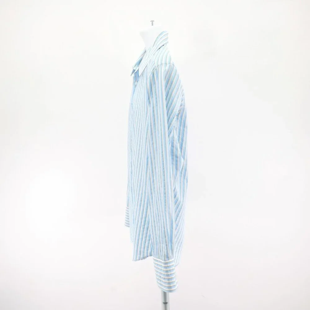 Hugo Boss Slim Fit Blue Tan‎ White Striped XL Collared Dress Shirt Long Sleeve - Picture 5 of 10